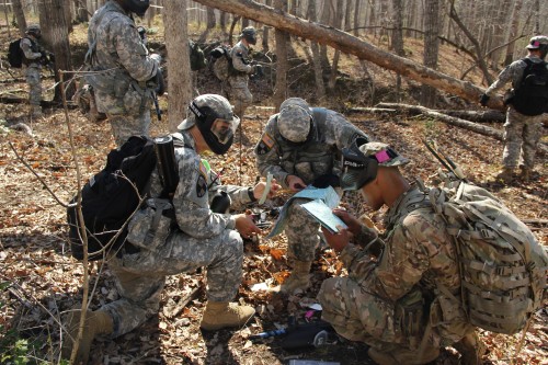 Cadets work on land navigation as part of their training during this year’s JLDX. MS3 cadets were given the task of leading their platoons to certain points in the woods.